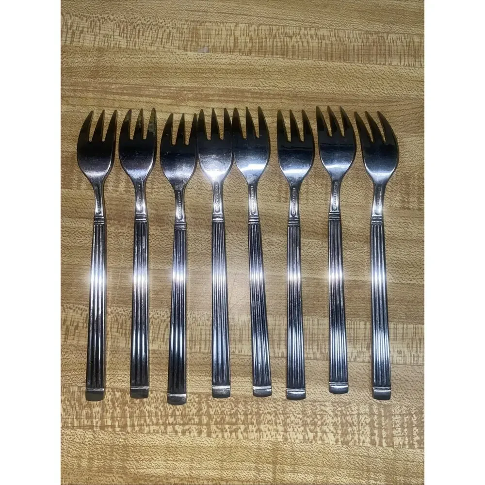 Set Of 8 Estia Olympia Glossy Stainless Appetizer Forks Flatware Korea 60s 70s